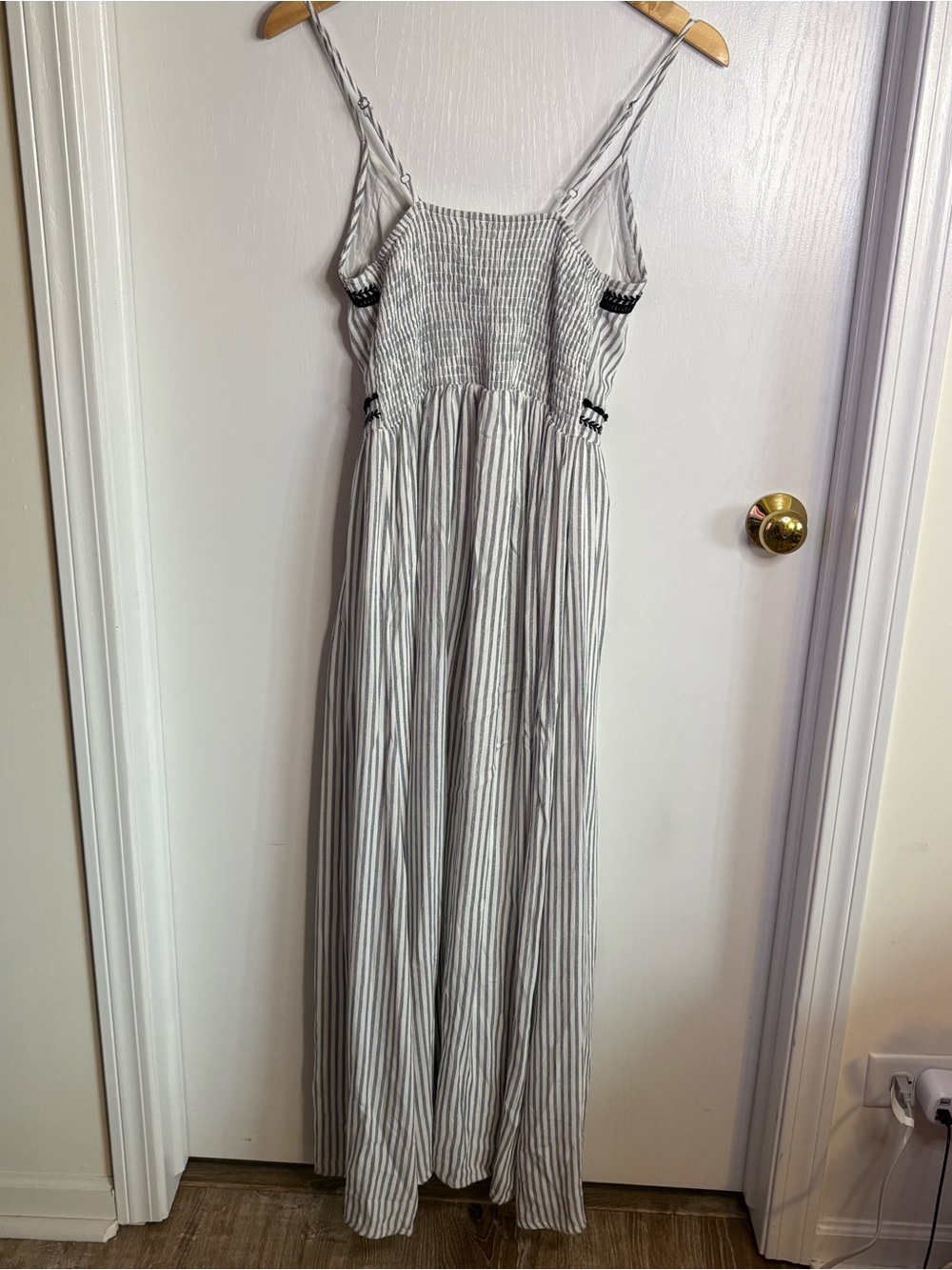 Japna Maxi Dress with Navy Stripe & Embroidered Trim Coastal Boho Beachy Size S - Picture 5 of 9